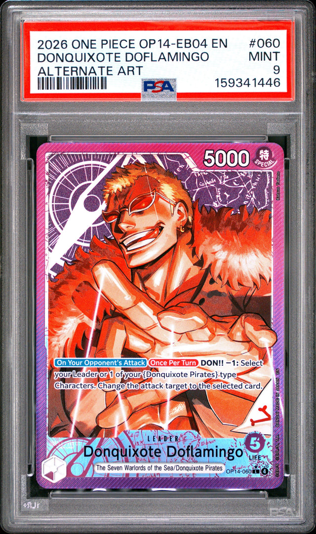 One Piece Op14 Eb04 The Azure Sea's Seven 060 Donquixote Doflamingo Alternate Art PSA 9 MINT