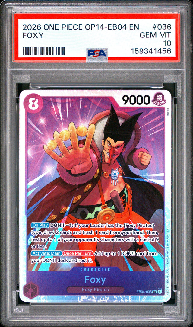 One Piece Op14 Eb04 The Azure Sea's Seven 036 Foxy PSA 10 GEM MINT
