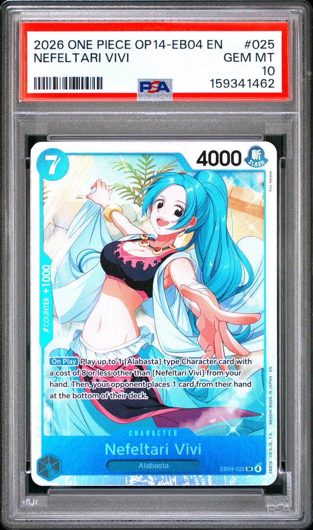 One Piece Op14 Eb04 The Azure Sea's Seven 025 Nefeltari Vivi PSA 10 GEM MINT