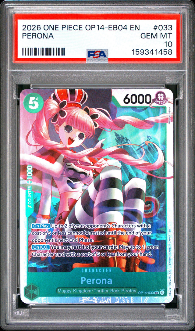 One Piece Op14 Eb04 The Azure Sea's Seven 033 Perona PSA 10 GEM MINT