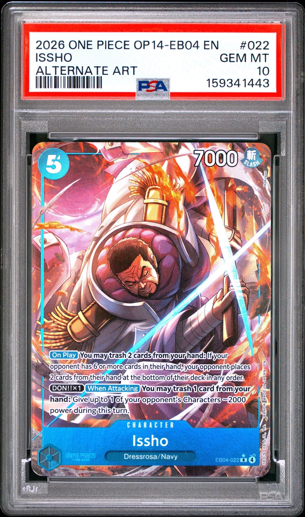 One Piece Op14 Eb04 The Azure Sea's Seven 022 Issho Alternate Art PSA 10 GEM MINT