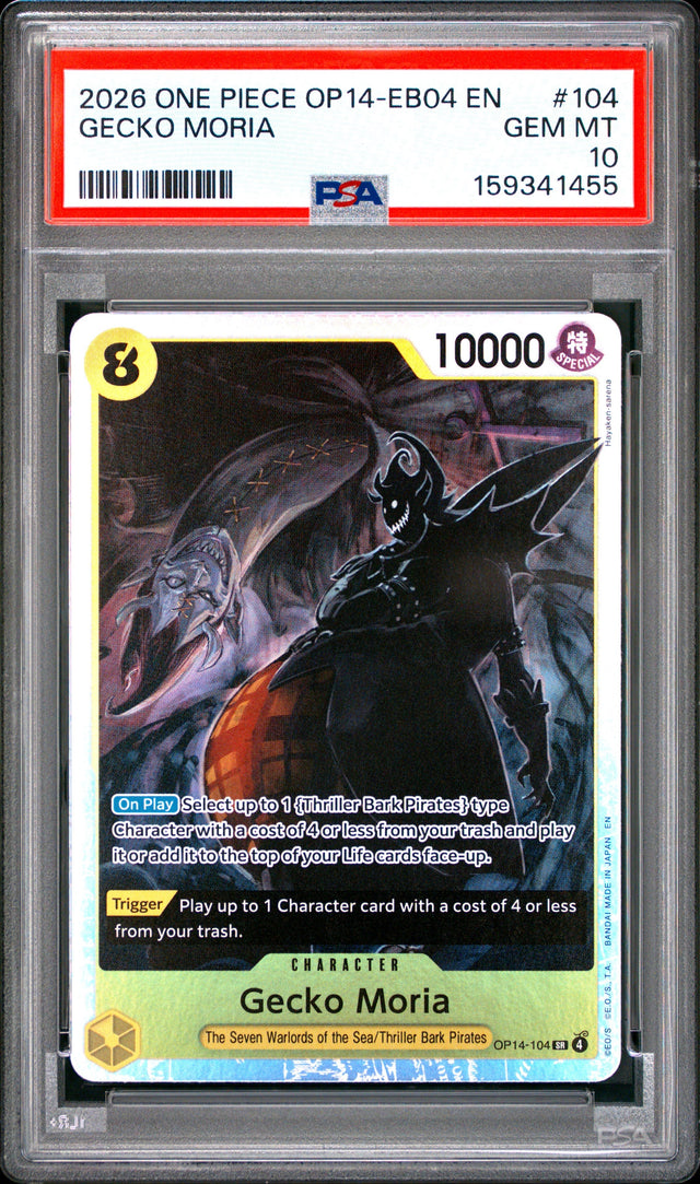 One Piece Op14 Eb04 The Azure Sea's Seven 104 Gecko Moria PSA 10 GEM MINT