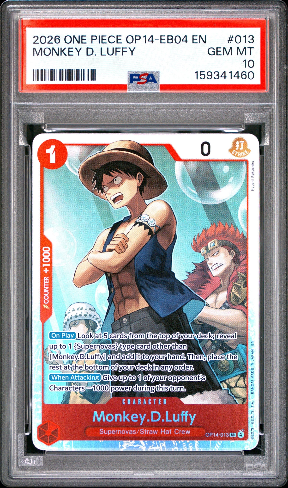 One Piece Op14 Eb04 The Azure Sea's Seven 013 Monkey D. Luffy PSA 10 GEM MINT